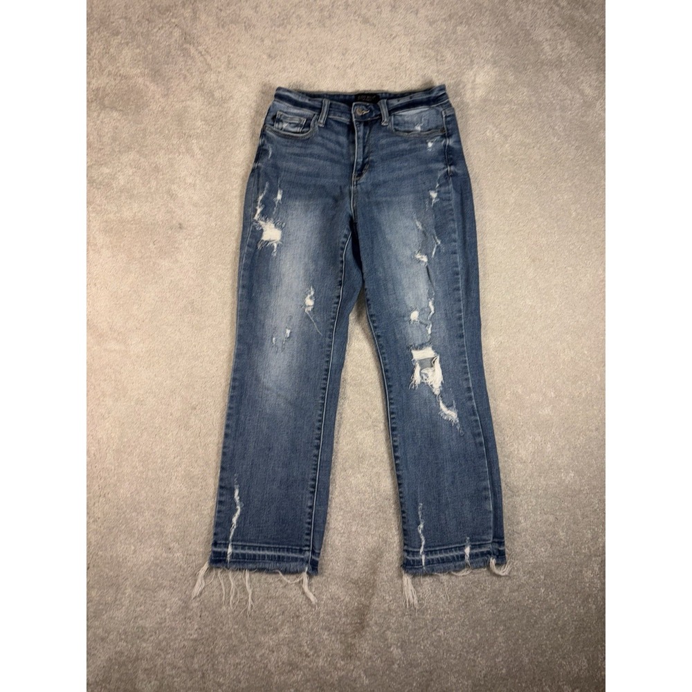 judy blue Jeans 5/27 straight fit‎ fray raw hem distressing